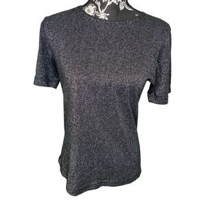 Silver Metallic Shimmer Knit Top Y2K Party Clubwear Disco Glam Stretch Tee Top